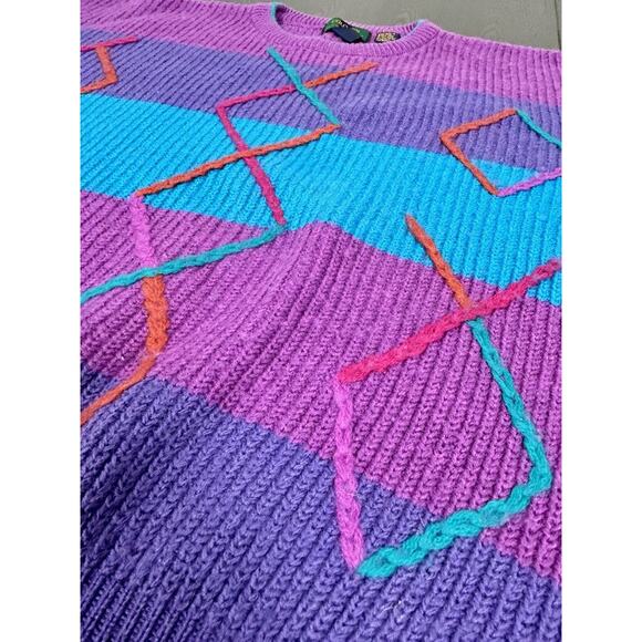 Vtg Colours By Alexander Julian HAND INTARSIA Knit Sweater Women's M Wool Blend - Picture 6 of 10